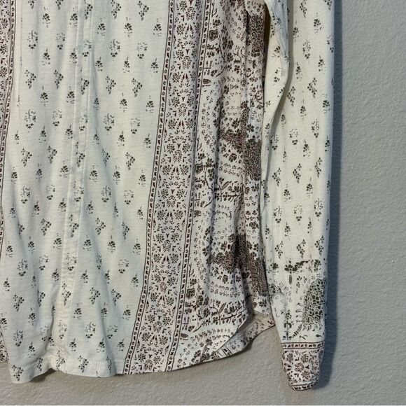 Lucky Brand Women's Cream and Brown Patterned Blouse Long Sleeve. - Picture 4 of 10